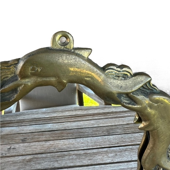 Vintage Dolphin Round Accent Wall Mirror Boho Vibes Brass Tone Heavy Taiwan 8x8 - Picture 3 of 7